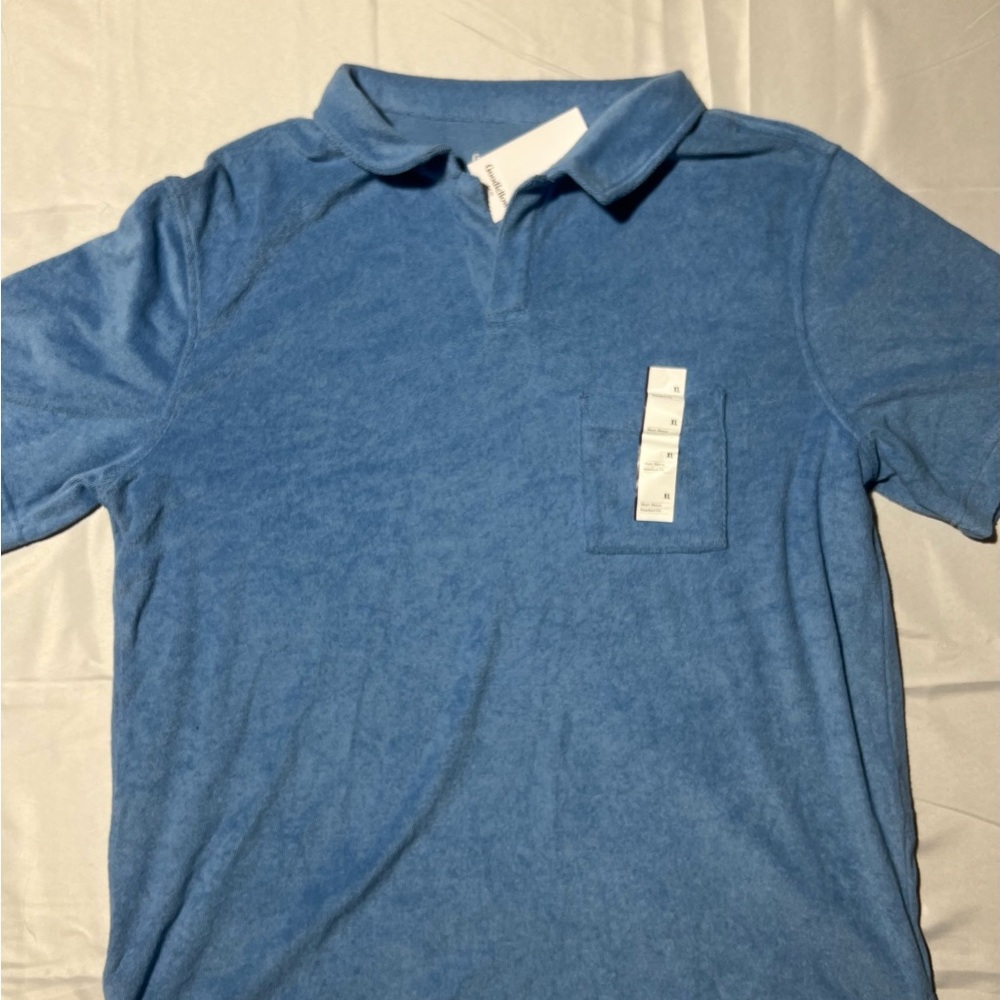 Men's Blue Terry Polo with Chest Pocket